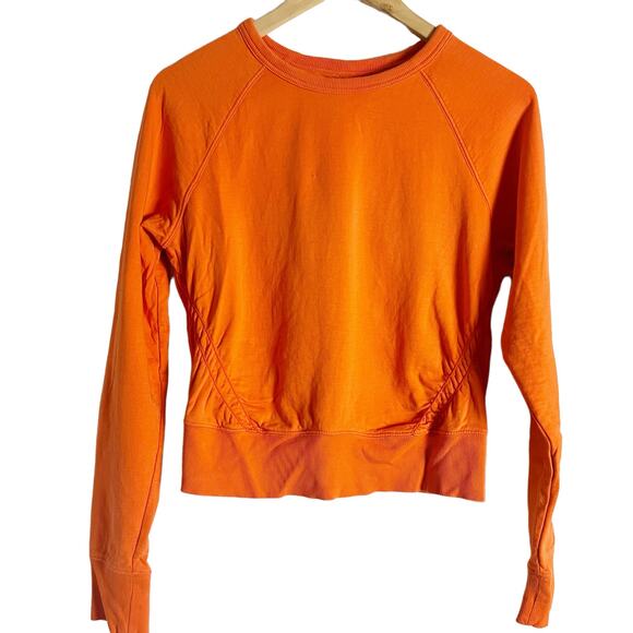 Athleta Women's Sundown Puckered Crewneck Orange Pullover Sweatshirt XS - Picture 3 of 11